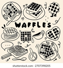 Belgian Waffles Doodle Set – Cute Hand-Drawn Breakfast Illustrations