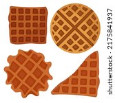 Belgian waffles in a flat style isolated on a white background. Delicious breakfast with Viennese waffles, homemade cakes, restaurant food. Perfect for stickers, menus, children's books