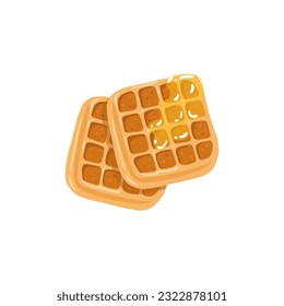 Belgian waffles with honey syrup sauce is a national dish. Vector cartoon hand drawn colorful illustration. Isolate on a white background