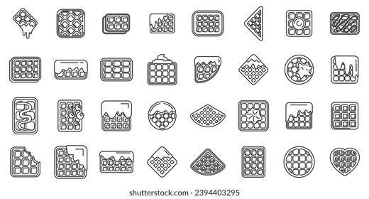 Belgian waffles icons set outline vector. Belgium appetizer cream. Bakery food