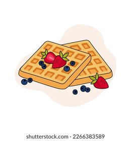Belgian waffles vector illustration. Healthy eating, cooking, breakfast menu, dessert, recipes. Perfect for banner, website, poster, menu.