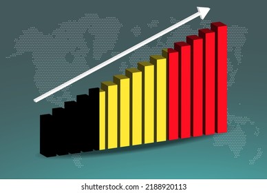 Belgium 3D bar chart graph vector, upward rising arrow on data, country statistics concept, Belgium country flag on 3D bar graph, increasing values, news banner idea