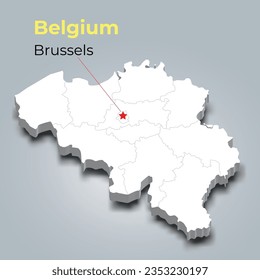 Belgium 3d map with borders of regions and it’s capital