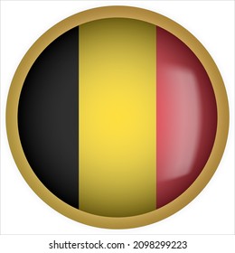 Belgium 3D rounded Flag Icon with Gold Frame
