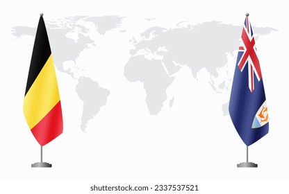 Belgium and Anguilla flags for official meeting against background of world map.