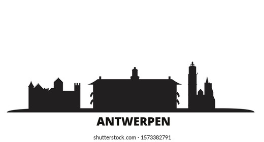 Belgium, Antwerpen city skyline isolated vector illustration. Belgium, Antwerpen travel black cityscape