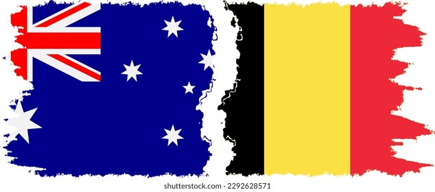 Verbindung zwischen Belgien und Australien mit Grunge-Flaggen, Vektorgrafik