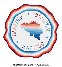 Belgium badge. Map of the country with beautiful geometric waves and vibrant red and blue frame. Vivid round Belgium logo. Vector illustration.