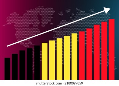 Belgium bar chart graph, increasing values, country statistics concept, Belgium country flag on bar graph, upward rising arrow on data, news banner idea