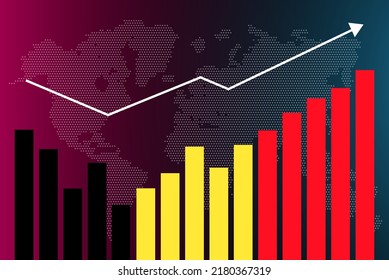 Belgium bar chart graph with ups and downs, increasing values, Belgium country flag on bar graph, upward rising arrow on data, news banner idea, developing country concept