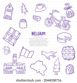 Belgium Or Belgia Nation Or Country Doodle Hand Drawn With Outline Style On Paper Books Line