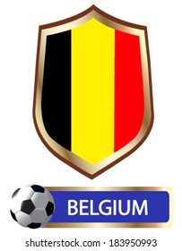 Belgium. Blazon with flag - vector illustration.