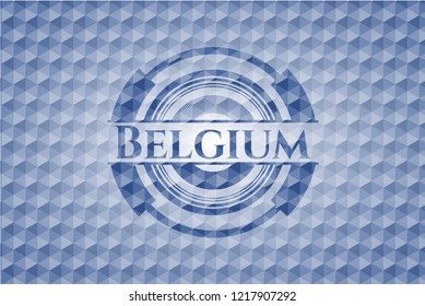 Belgium blue badge with geometric pattern.