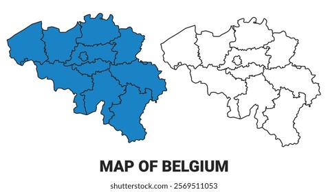 Belgium Blue detailed map border regions outline vector set