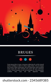 Belgium Bruges city poster with abstract shapes of skyline, cityscape, landmarks and attractions. Flanders Flemish travel vector illustration for brochure, website, page, business presentation