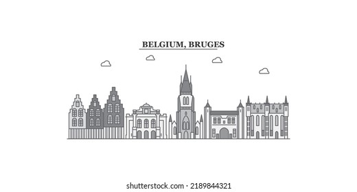 Belgium, Bruges city skyline isolated vector illustration, icons