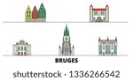 Belgium, Bruges flat landmarks vector illustration. Belgium, Bruges line city with famous travel sights, skyline, design. 