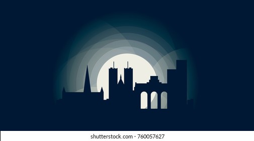 Belgium Brussels blue night moon sunset city panorama landscape skyline flat icon logo