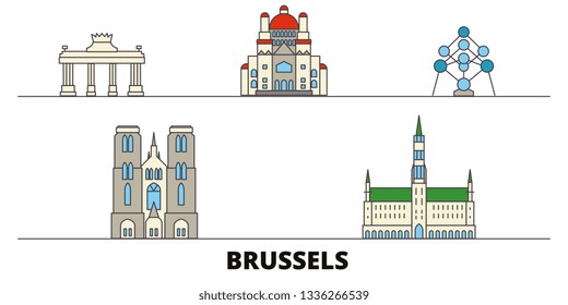 Belgium, Brussels flat landmarks vector illustration. Belgium, Brussels line city with famous travel sights, skyline, design. 