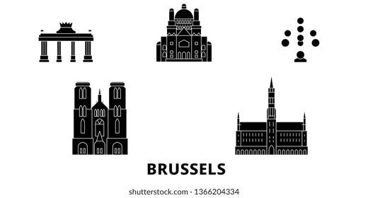 Belgium, Brussels flat travel skyline set. Belgium, Brussels black city vector illustration, symbol, travel sights, landmarks.