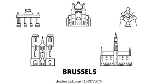 Belgium, Brussels line travel skyline set. Belgium, Brussels outline city vector illustration, symbol, travel sights, landmarks.