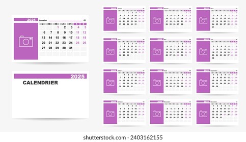 Belgium calendar 2025 in french language with public holidays the country of Belgium. Week starts from Monday. Vector Illustration.	