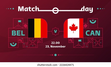 partido de belgium canada Football 2022. Partido del Campeonato Mundial de Fútbol 2022 frente a equipos con antecedentes deportivos, afiche de la competencia del campeonato, ilustración del vector.