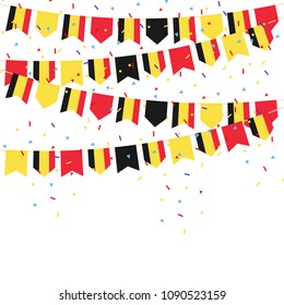 Belgium celebration bunting flags with Confetti And Ribbons on white background.vector illustration