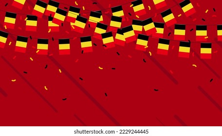 Belgium celebration bunting flags with confetti and ribbons on red background. vector illustration.