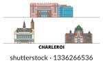 Belgium, Charleroi flat landmarks vector illustration. Belgium, Charleroi line city with famous travel sights, skyline, design. 