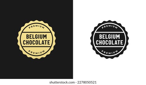 Belgiumschokoladenetikett oder Belgiumschokoladendichtung Vektor einzeln auf ebene Art. Elegantes belgisches Schokoladenetikett für das Design von Produktverpackungen. Einfaches Design-Element aus Belgium-Schokolade.