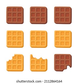 Belgium Chocolate and Milk Waffles Icon Set. Vector