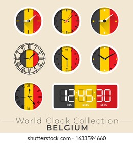 Belgium clock : Set of national flag clock : Vector Illustration