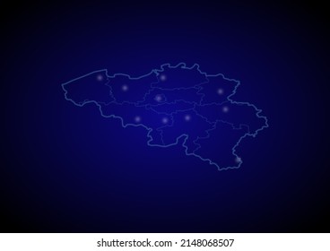 Belgium concept vector map with glowing cities, map of Belgium suitable for technology,innovation or internet concepts.