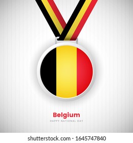 Belgium country flag on medal vector. Happy national day of Belgium background with creative typography.