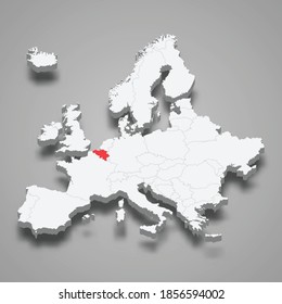 Belgium country location within Europe 3d isometric map 