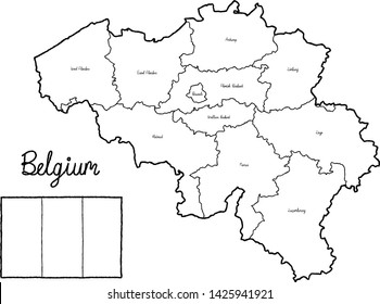 Belgium Country Map Flag Vector Illustration Hand Drawn Cartoon Art
