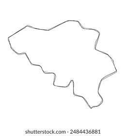 Belgium country simplified map.Thin triple pencil sketch outline isolated on white background. Simple vector icon