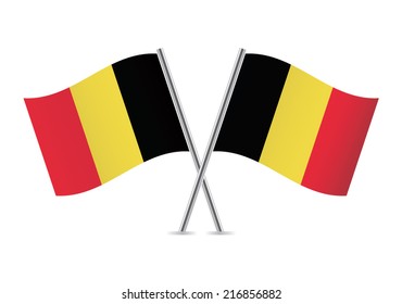 Belgium crossed flags. Belgian flags on white background. Vector icon set. Vector illustration.