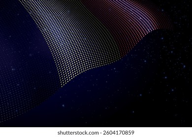 Belgium digital flag made of dots, waving over a starry dark background