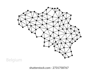 Bélgica Mapa de rede digital feito de pontos pretos conectados e linhas finas