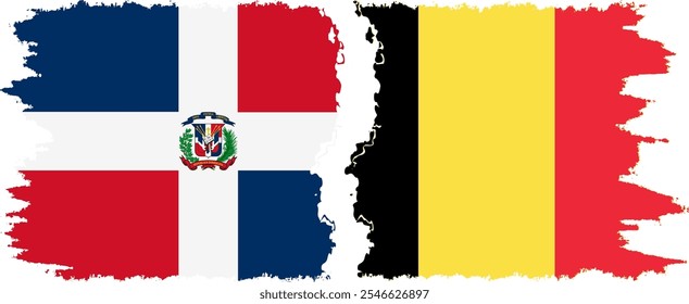 Bélgica e República Dominicana grunge flags connection, vetor