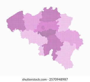 Belgium dotted map. Digital style map of the country on white background. Belgium shape with square dots. Colored dots style. Small size squares. Vibrant vector illustration.