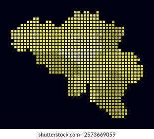 Belgium dotted map. Digital style map of the country on dark background. Belgium shape with square dots. Colored dots style. Large size squares. Simple vector illustration.