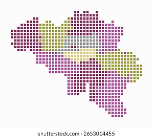 Bélgica mapa pontilhado. Mapa de estilo digital do país sobre fundo branco. Forma de Bélgica com pontos quadrados. Estilo de pontos coloridos. Quadrados grandes. Ilustração de vetor simples.