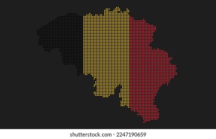 Belgium dotted map flag with grunge texture in mosaic dot style. Abstract pixel vector illustration of a country map with halftone effect for infographic. 