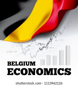 Belgium economics vector illustration with the flag of Belgium and business chart, bar chart stock numbers bull market, uptrend line graph symbolizes the growth