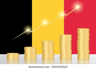 Economia belga. Bandeira da Bélgica com Gráfico Financeiro. Conceito De Investimento No Mercado De Ações. Ilustração de vetor.  