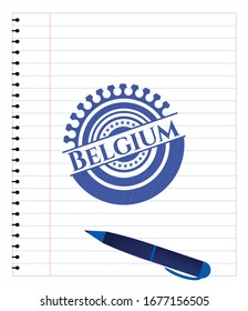 Belgien-Embleme zeichnen mit Pen-Effekt. Blaue Tinte. Vektorillustration Illustration. Detaillierte Angaben.