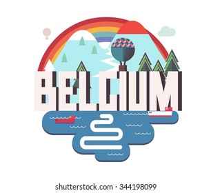Belgium in europe is a beautiful country to visit. vintage vector illustration.
